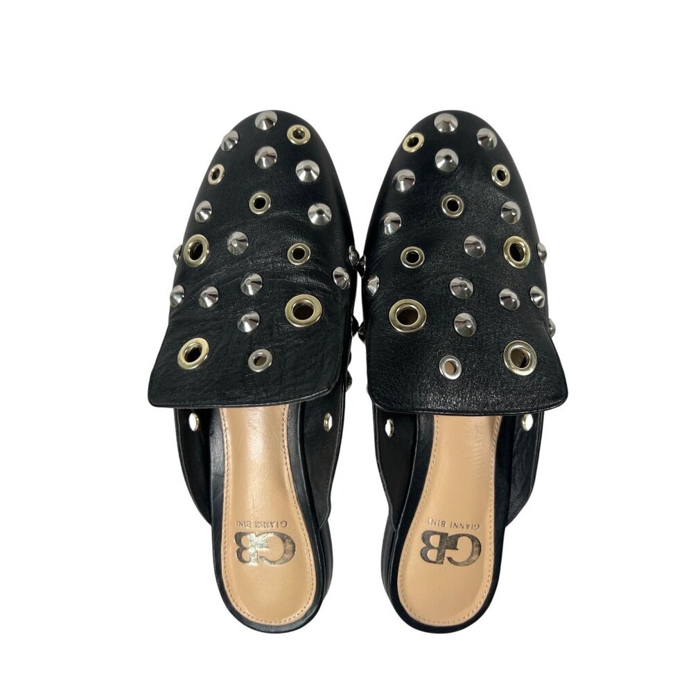 Gianni Bini Black Leather Studded Slip-On Mules Size 6M